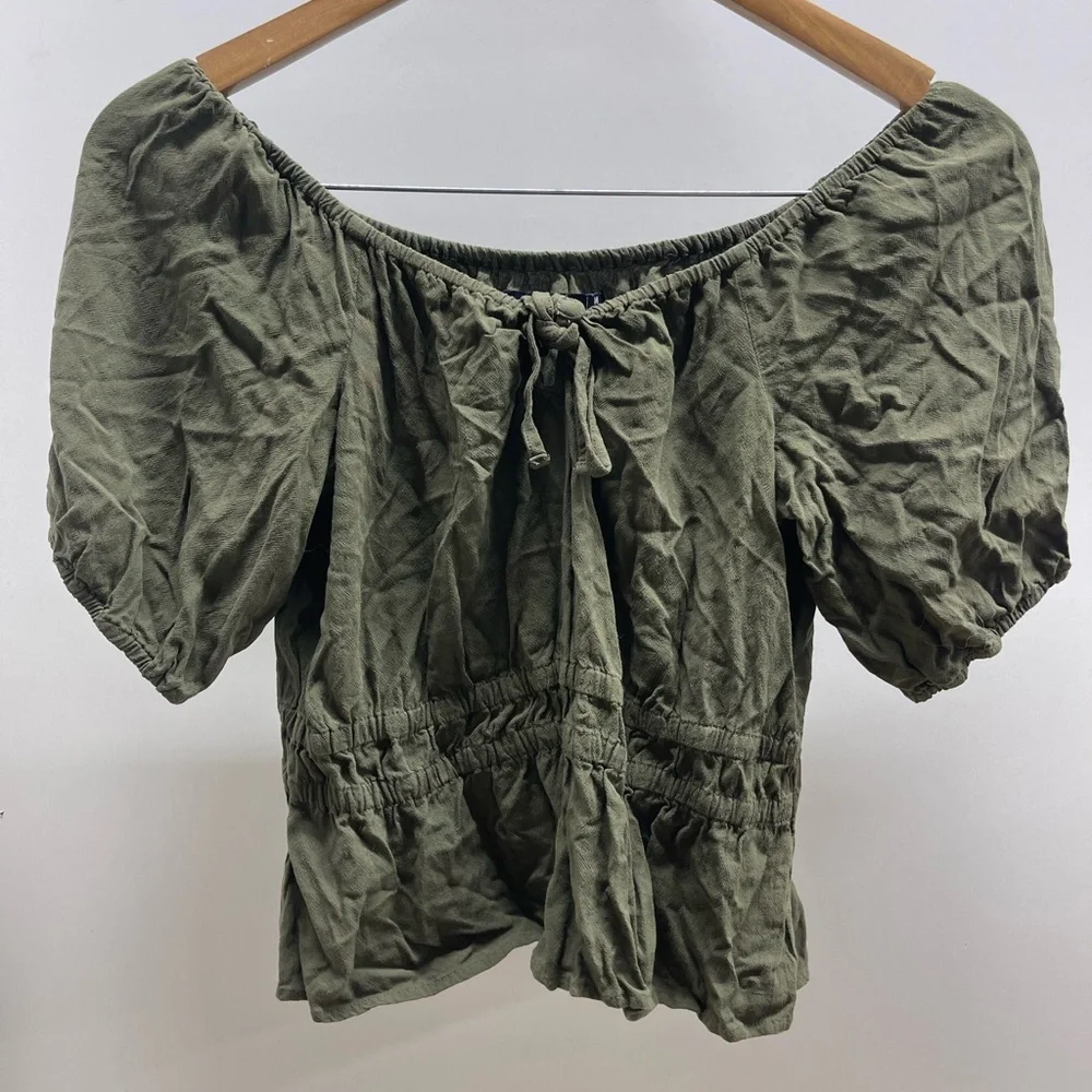 Abercrombie & Fitch Forest Green Off-Shoulder Blouse Y2K